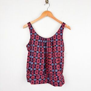 NWT Garnet Hill Red Floral Geometric Print Tankini Swim Top Sz 8